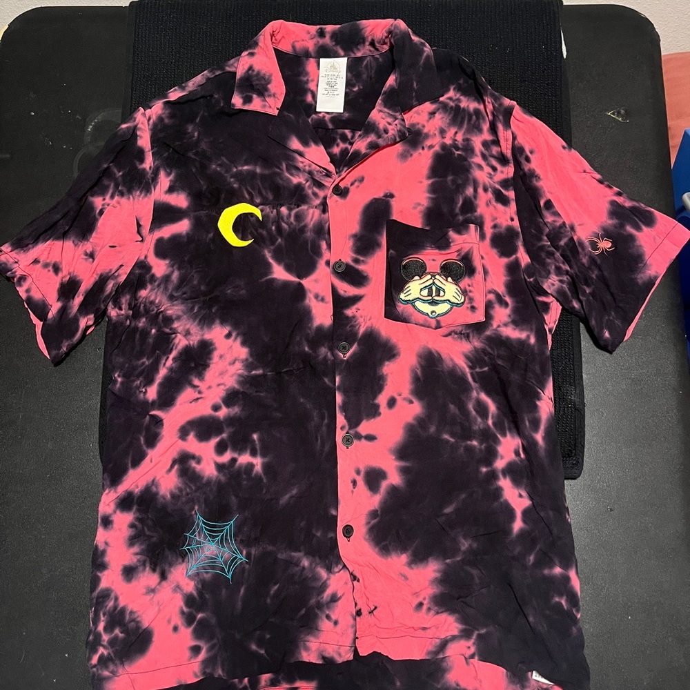 Disney Shirt Adult Tie Dye Button-Down Mickey Mouse Halloween Size Large